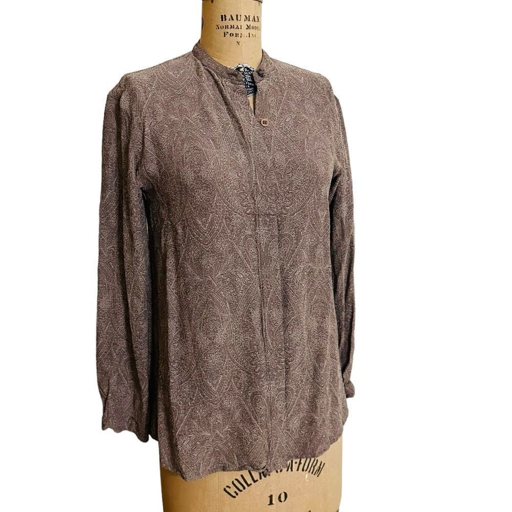 Vintage Joseph Abboud Paisley Taupe band collar long sleeve shirt size 4 - Picture 2 of 10